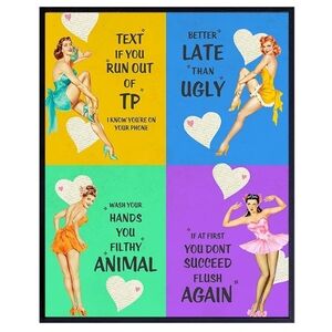 Vintage Retro 1950s Pinup Bathroom Decor for Women - Funny Bathroom Wall Art